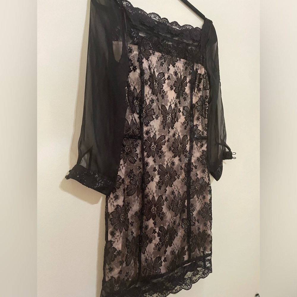 H&M Black Lace Mini dress with Sheer Sleeves - Picture 5 of 7